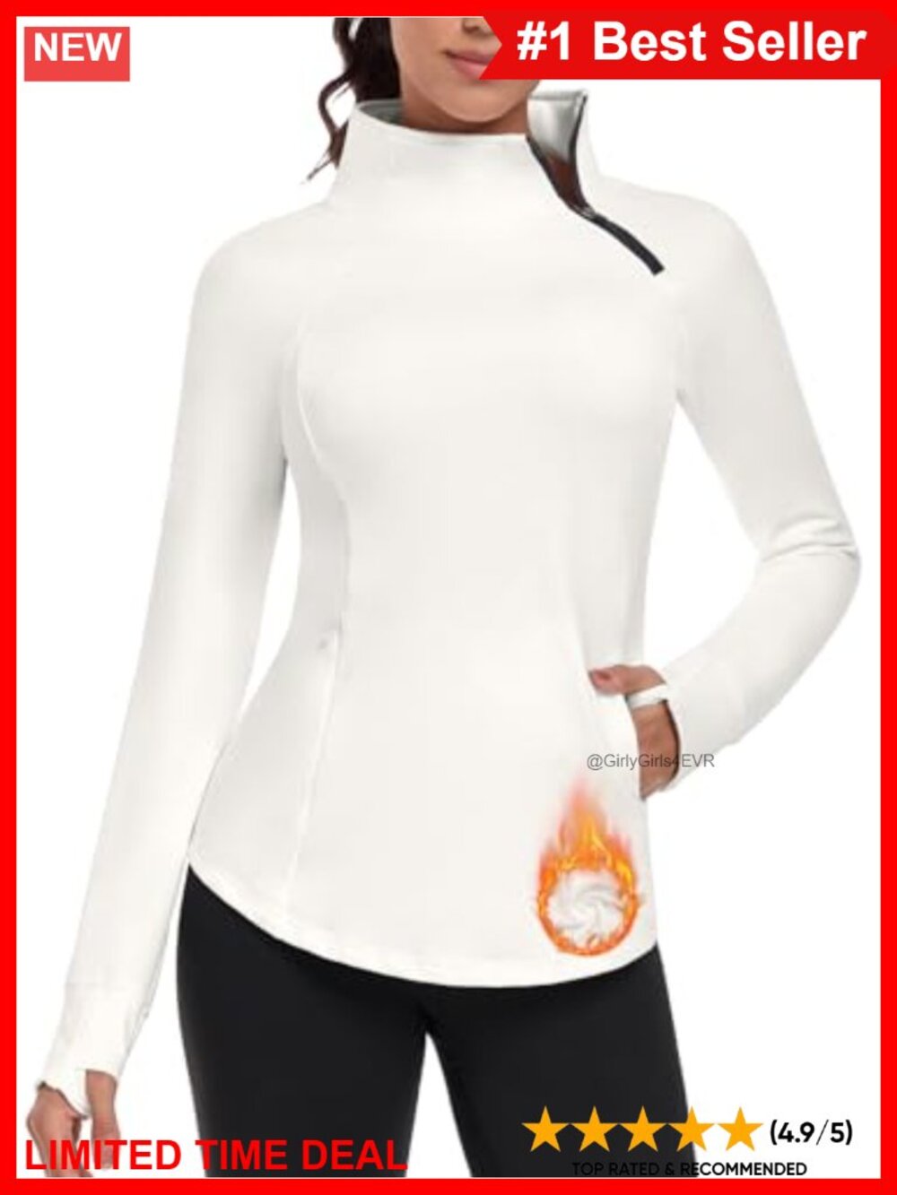 Fleece Zip Mock Neck Sweatshirt Thumb Hole Thermal Pullover